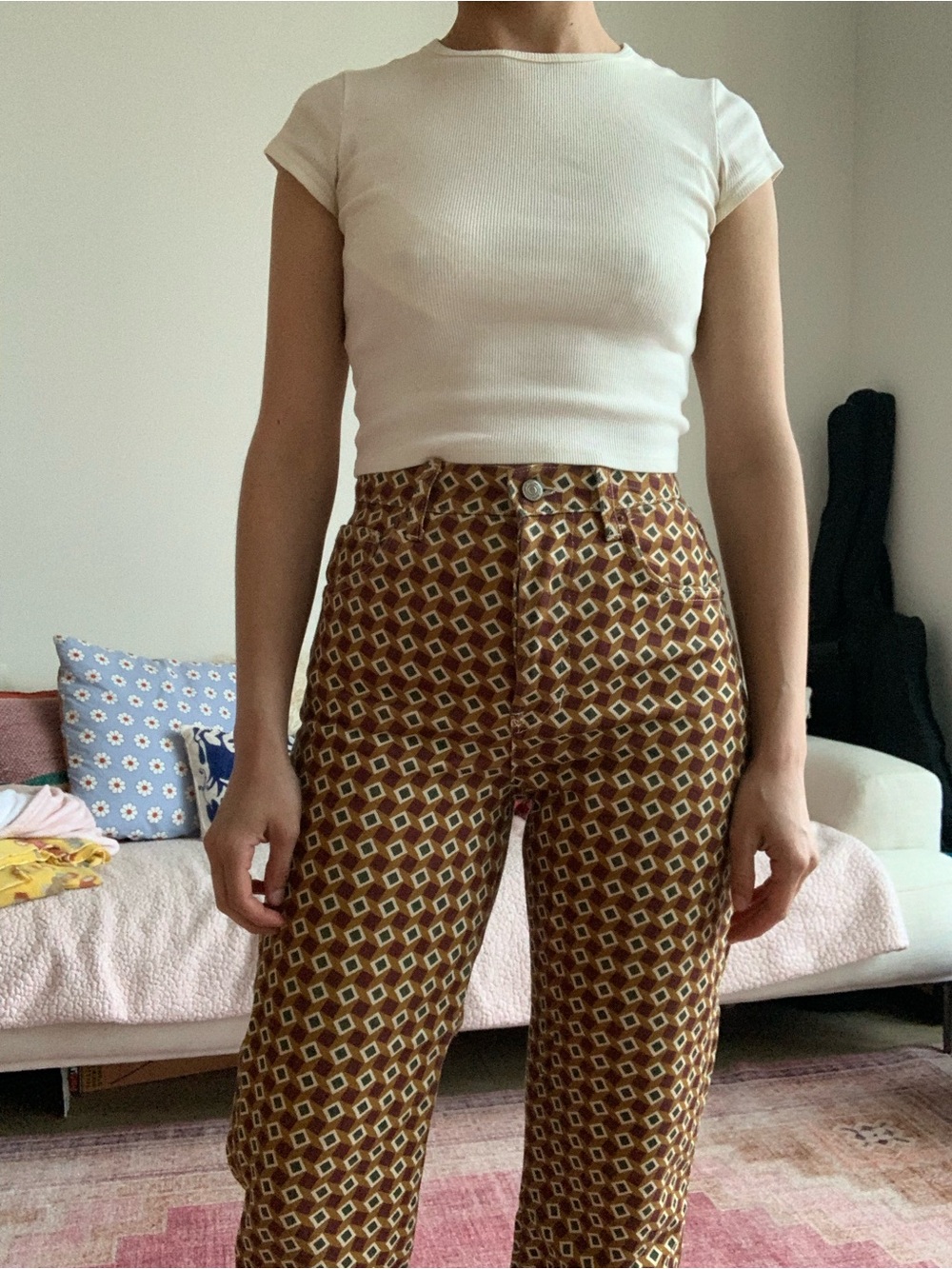 Reformation Brown Geometric Straight-Leg Pants